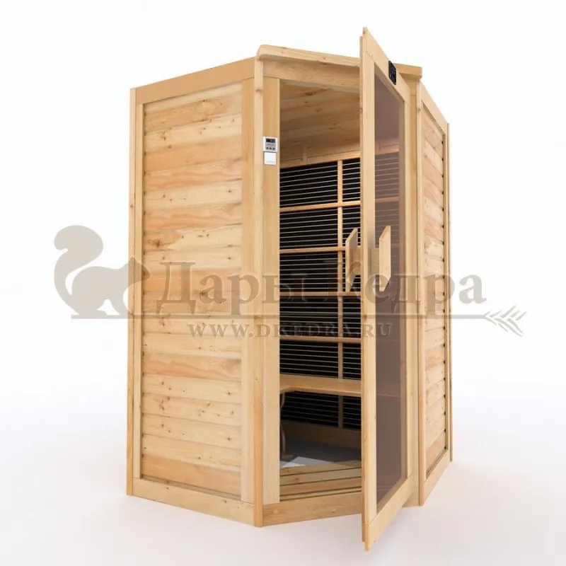 Двухместная угловая инфракрасная сауна кабина из кедра и липы с карбоновыми излучателями