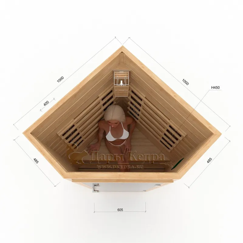 Одноместная угловая инфракрасная сауна кабина из кедра и липы с керамическими излучателями